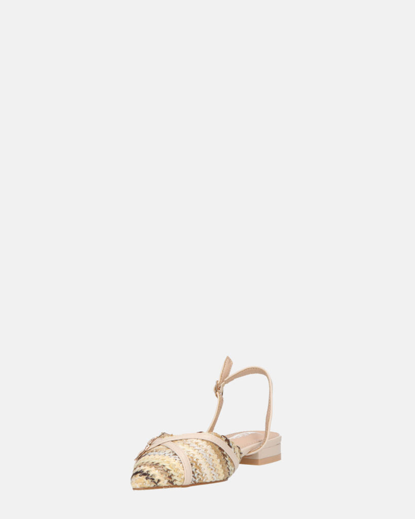 INEZ - sandali beige con dettagli di paglia intrecciata e fibbie