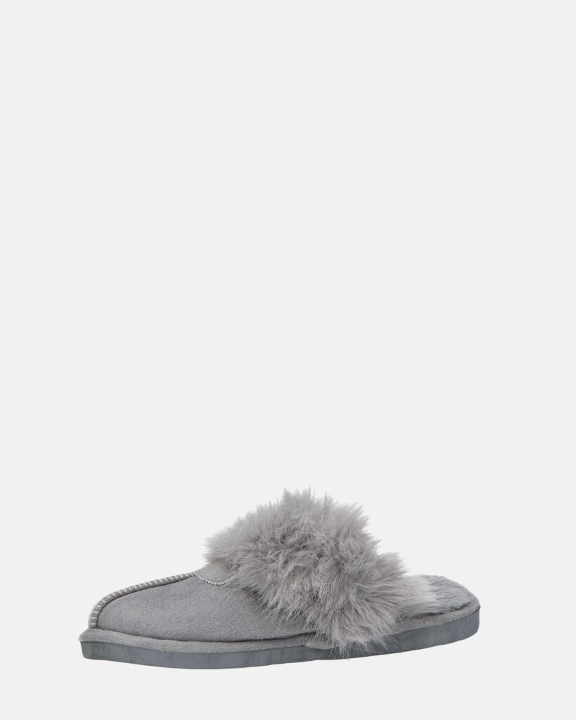 MIDORI - chaussons gris avec fourrure et daim