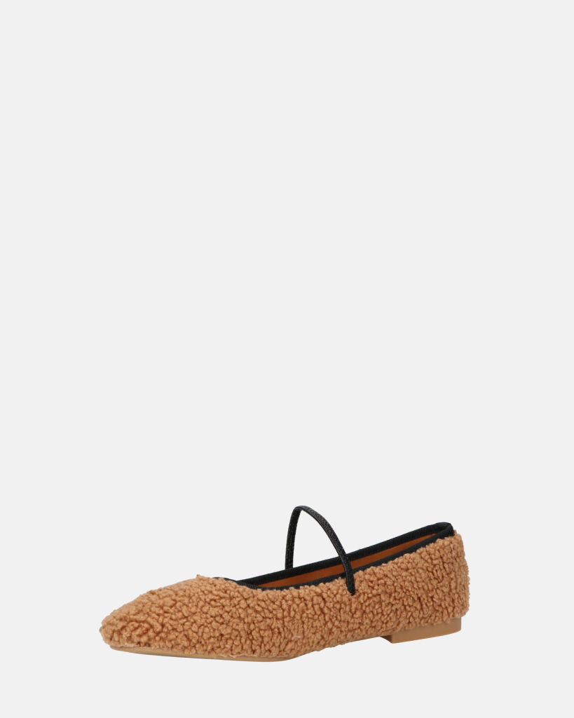 ALISSA - ballerine marrone effetto peluche con suola beige