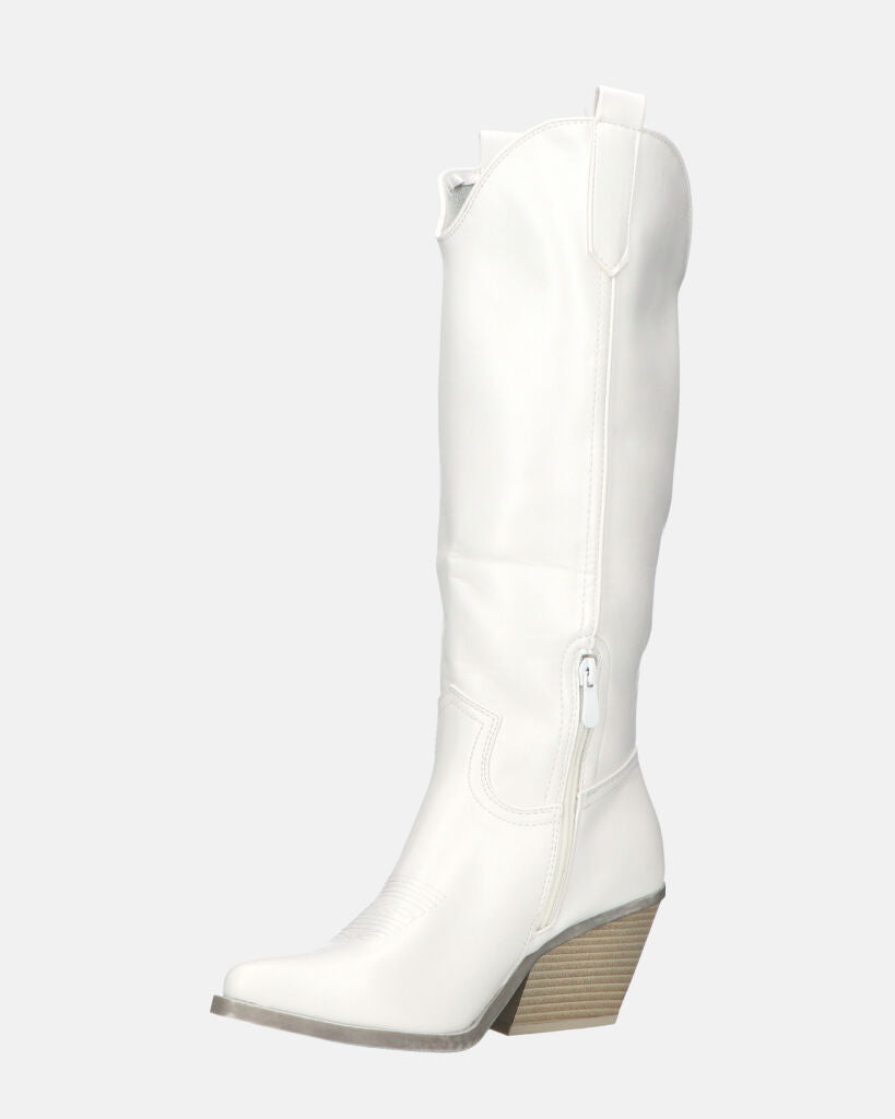 LIANA - camperos con tacco in ecopelle bianco