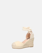 ALMA - compensées compensées en paille avec lacets en tissu beige