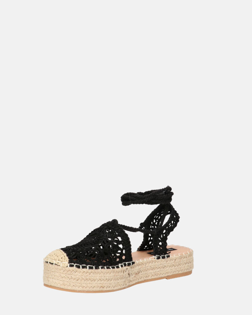 SHIRLEY - sandali platform con decorazioni in tessuto nero