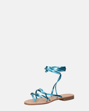 CRESSIDA - sandali bassi beige con cordini blu metalizzato