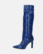 CAROLINE - stivale alto con tacco in blu pitonato