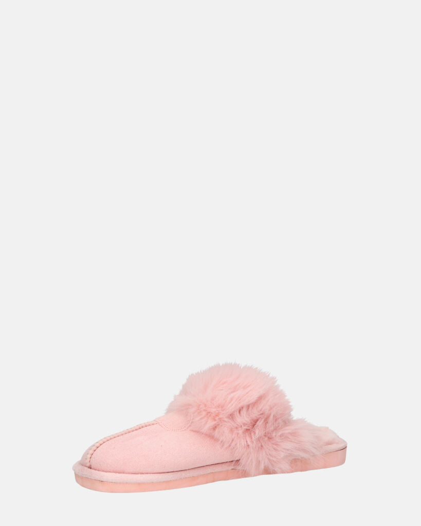 MIDORI - pantofole rose con pelliccia e camoscio