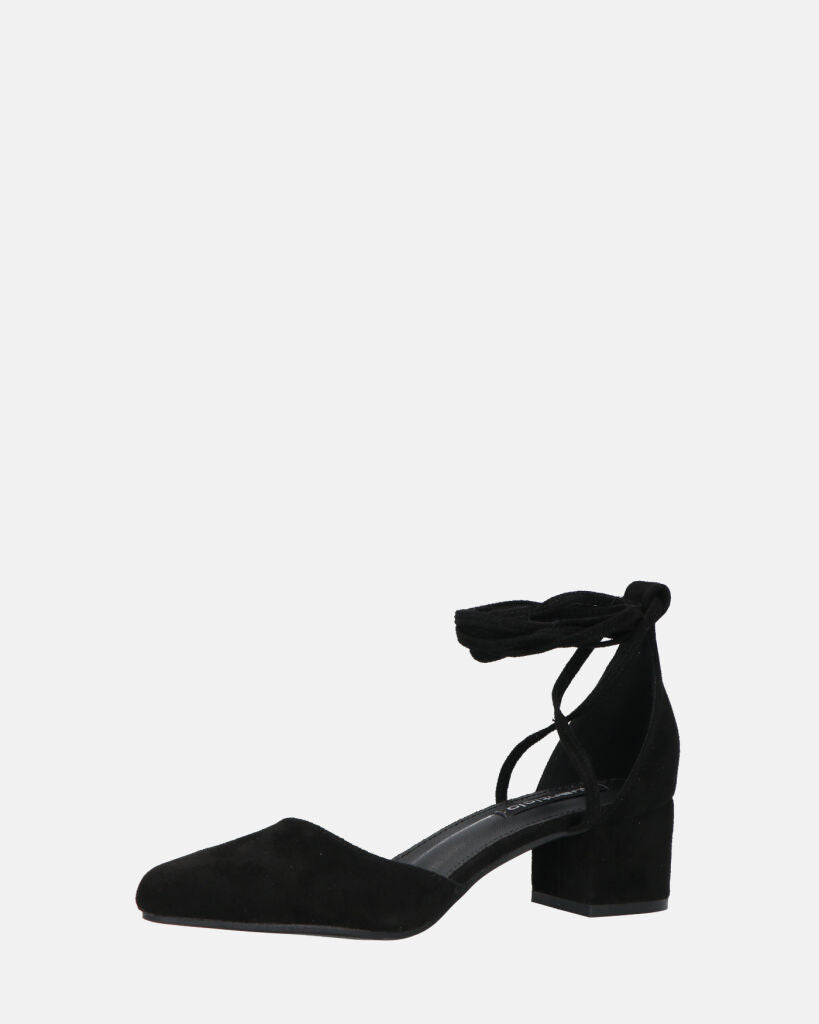 LYDIE - decolette in camoscio nero con lacci