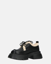 ASHLEY - scarpe basse mocassini platform nere con inserto in pelliccia