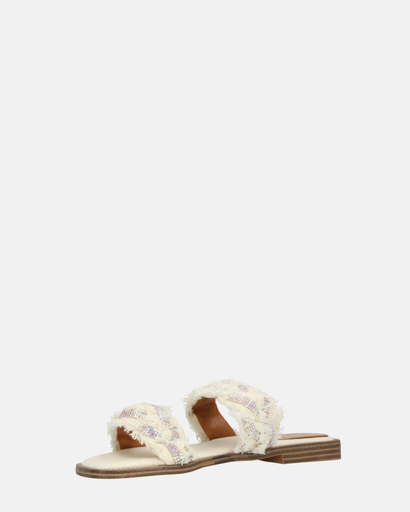 KALI - sandali in tessuto beige chiaro con gemme