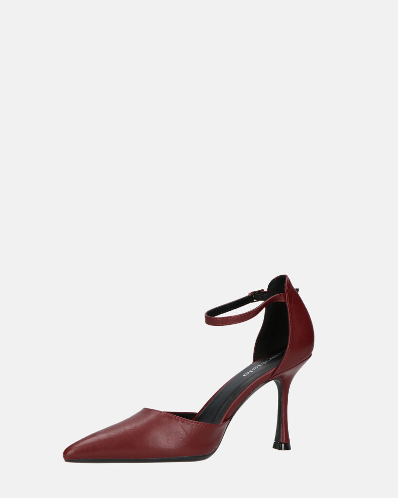 MEENA - decolette bordeaux con cinturino e soletta nera