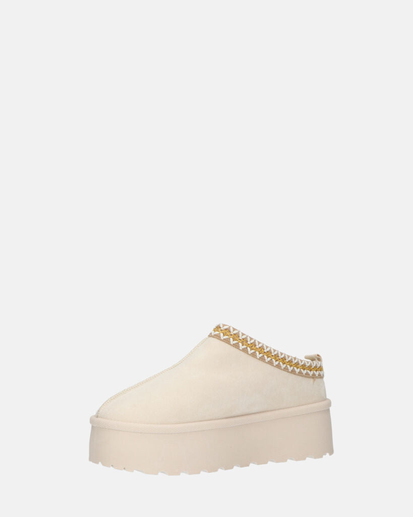 ZELDA - pantolofe platform in camoscio beige chiaro