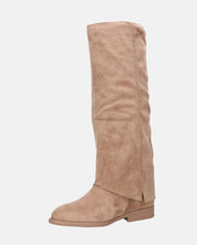 QUERIDA - stivali in camoscio beige con risvolto e cerniera interna