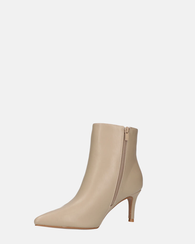 MYZA - stivaletti beige con tacco a spillo con zip laterale