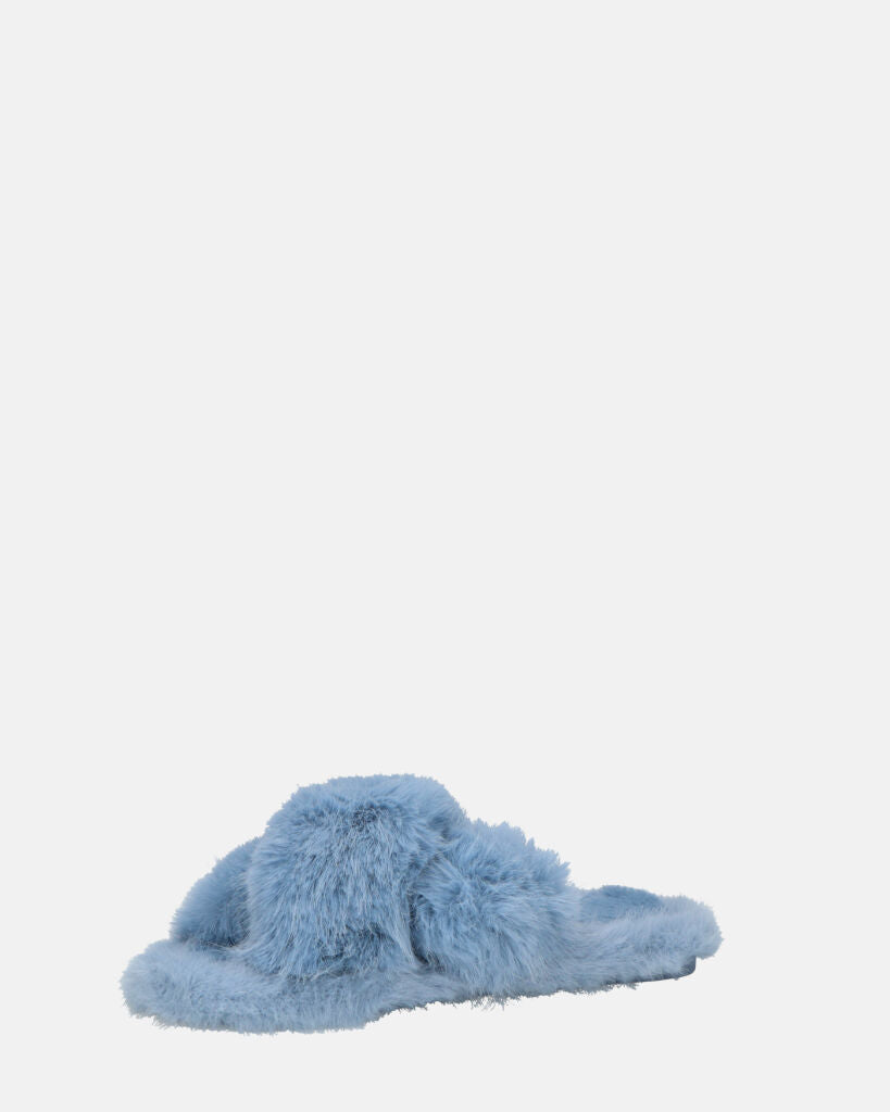 SUZUE - ciabattine aperte in punta in pelliccia azzurra