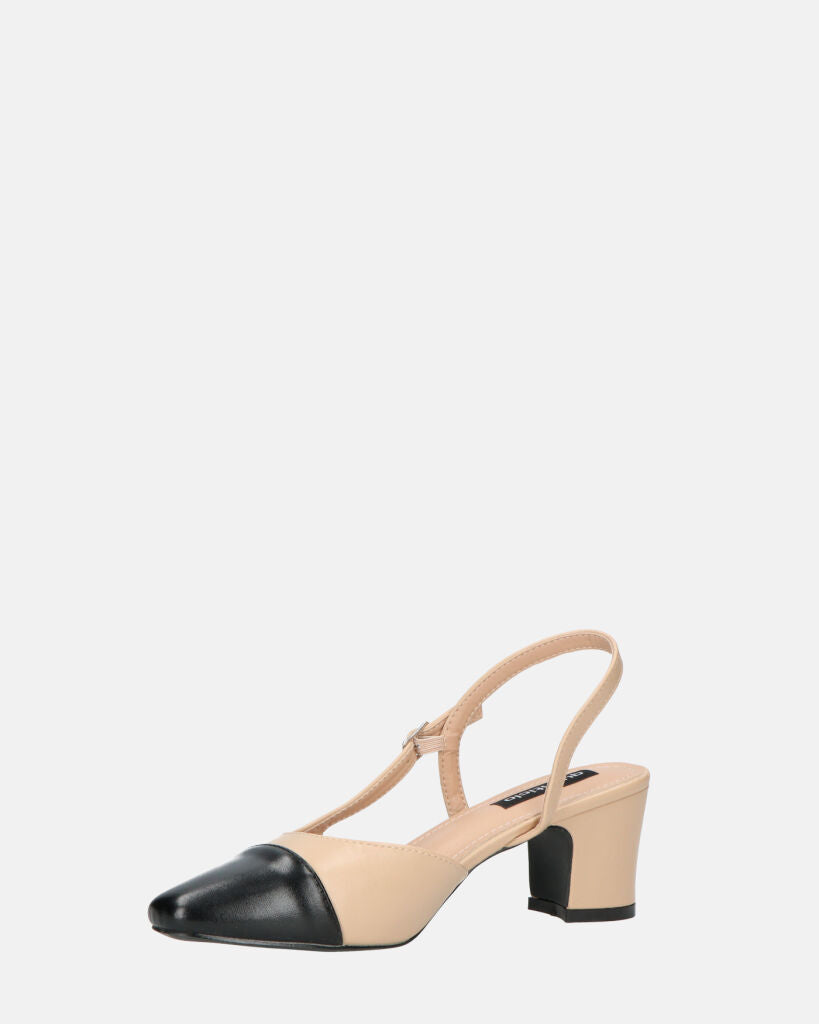 AURI - décolleté beige con tacco basso e punta nera
