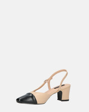 AURI - décolleté beige con tacco basso e punta nera