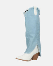 LEYRE - stivale in ecopelle bianca con risvolto lungo in denim