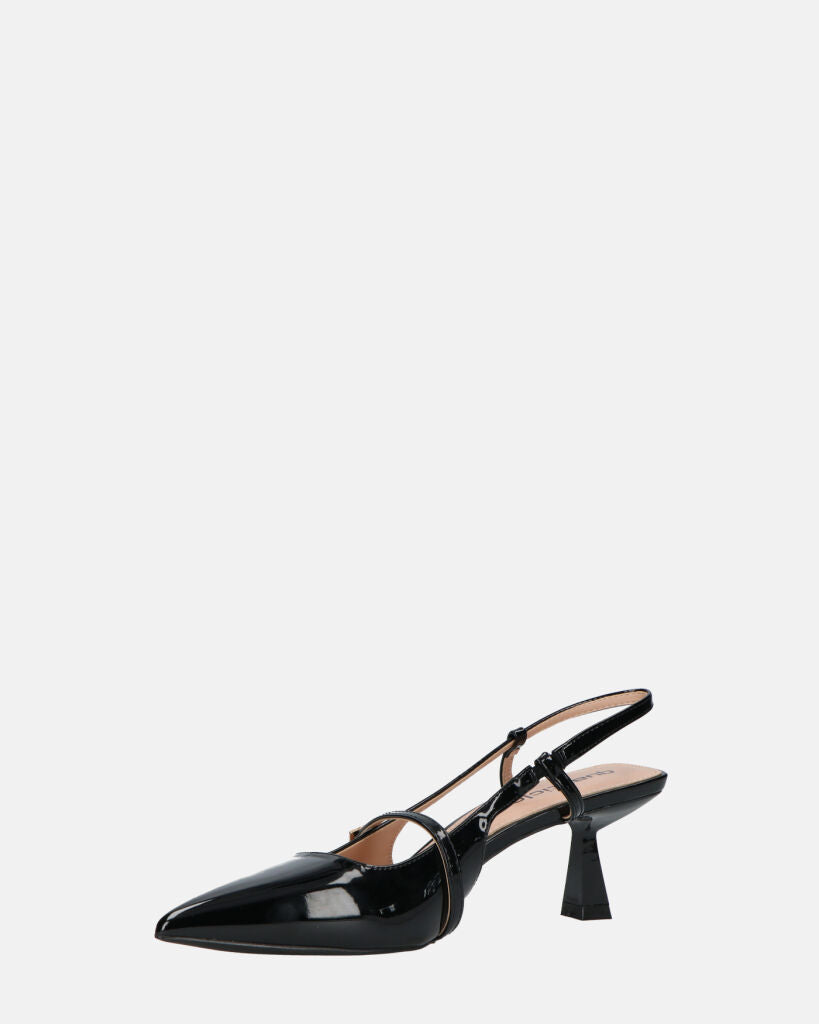 FARAI - sandali in glassy nero con tacco e cinturino
