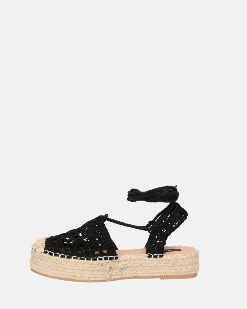 SHIRLEY - sandali platform con decorazioni in tessuto nero