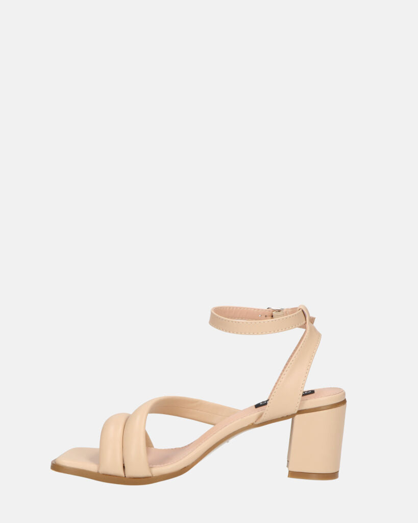 HIROE - sandali beige con tacco in ecopelle con cinturino