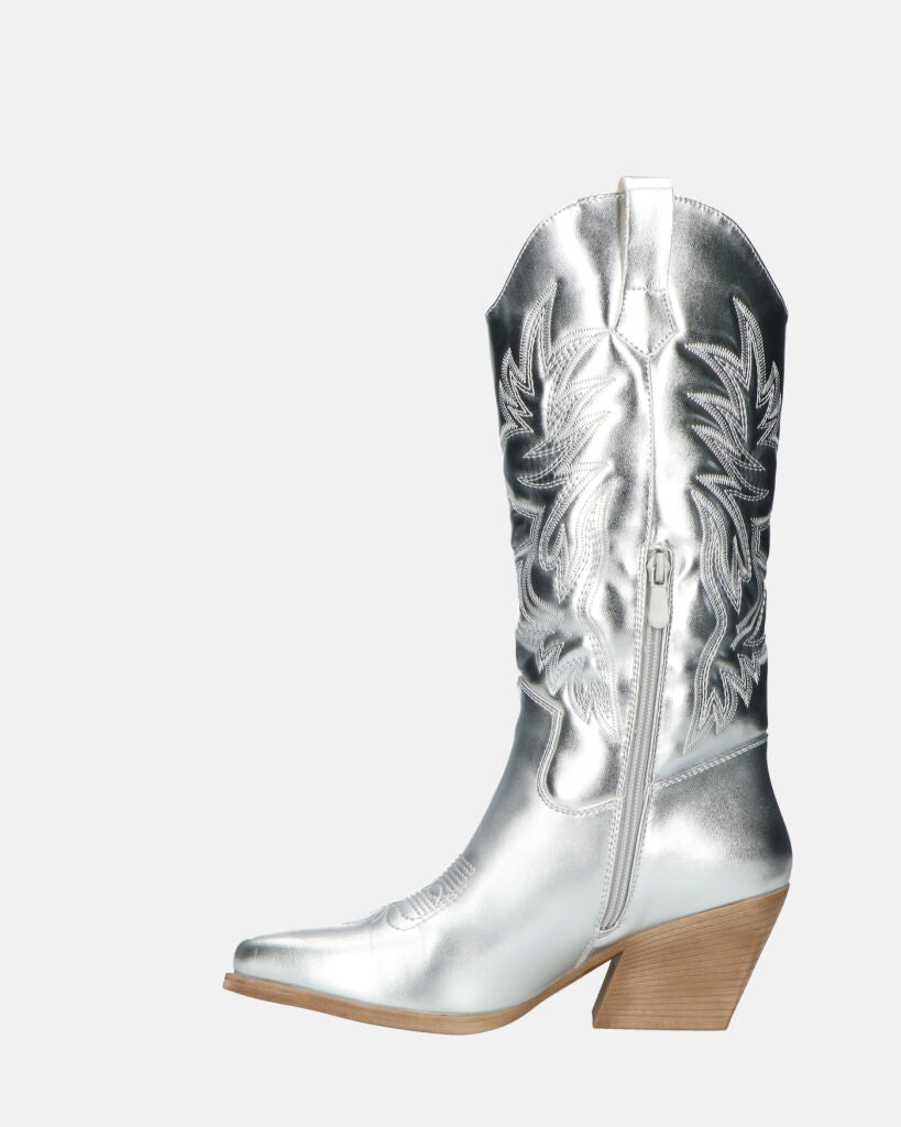 VITA - stivali camperos in glassy argento