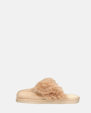 MIDORI - pantofole beige con pelliccia e camoscio