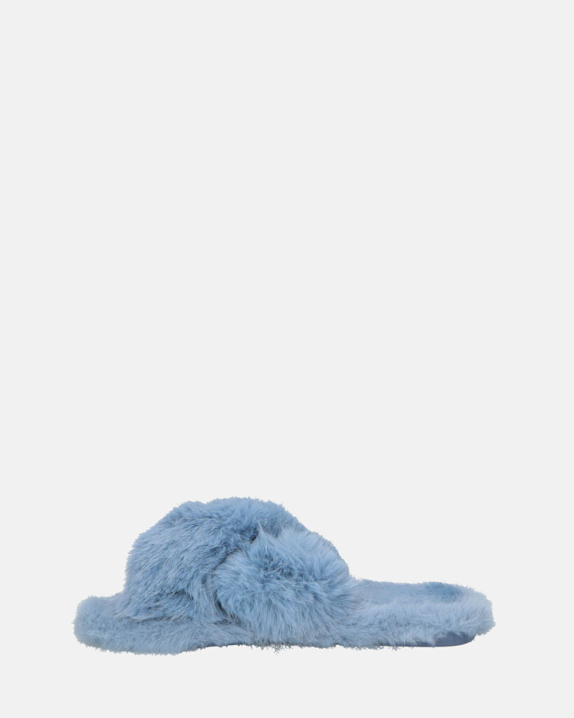 SUZUE - ciabattine aperte in punta in pelliccia azzurra