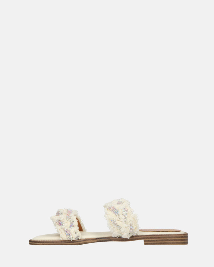 KALI - sandali in tessuto beige chiaro con gemme