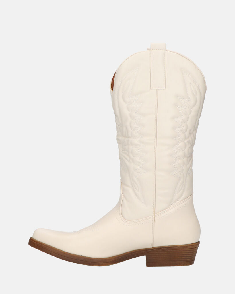 NILLA - stivali camperos beige con ricami