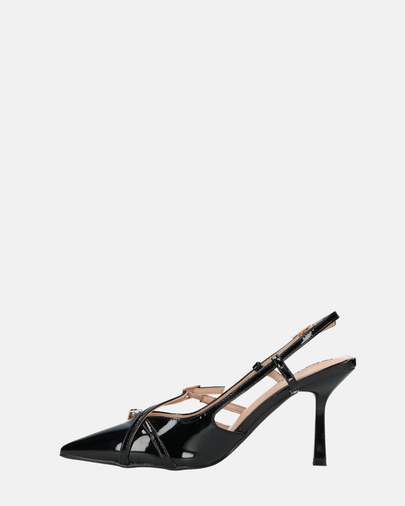 NAIRA - decolette in glassy nero con cinturini