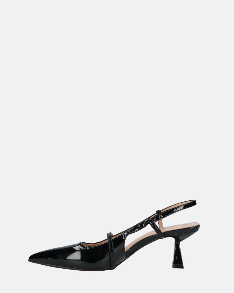 FARAI - sandali in glassy nero con tacco e cinturino