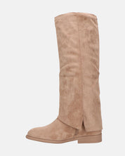 QUERIDA - stivali in camoscio beige con risvolto e cerniera interna