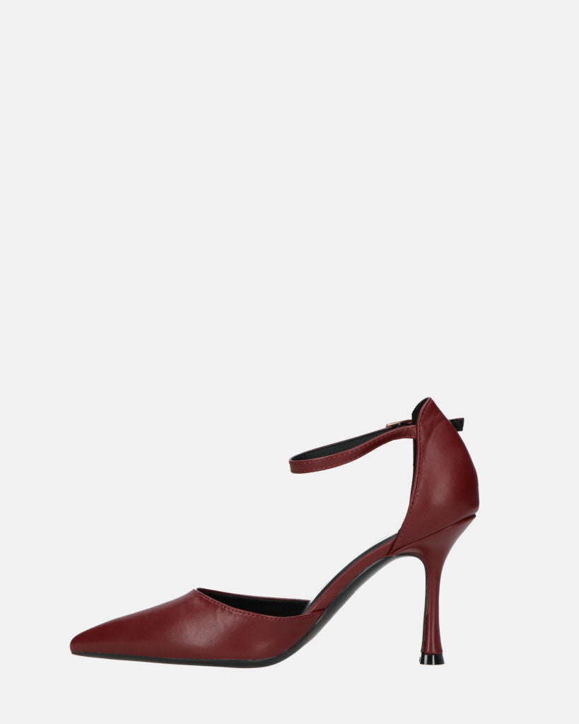 MEENA - decolette bordeaux con cinturino e soletta nera