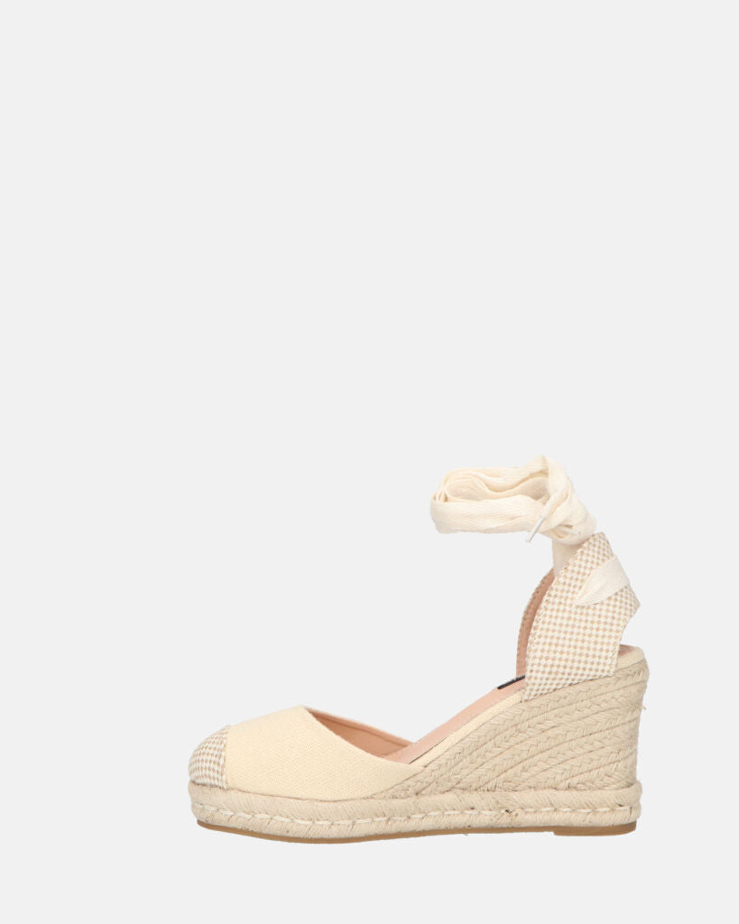 ALMA - compensées compensées en paille avec lacets en tissu beige