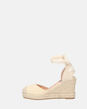ALMA - compensées compensées en paille avec lacets en tissu beige