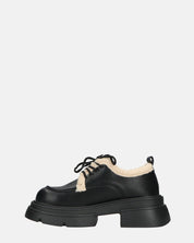ASHLEY - scarpe basse mocassini platform nere con inserto in pelliccia