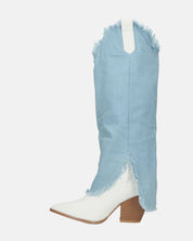 LEYRE - stivale in ecopelle bianca con risvolto lungo in denim