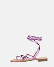 CRESSIDA - sandali bassi beige con cordini violetto metalizzato