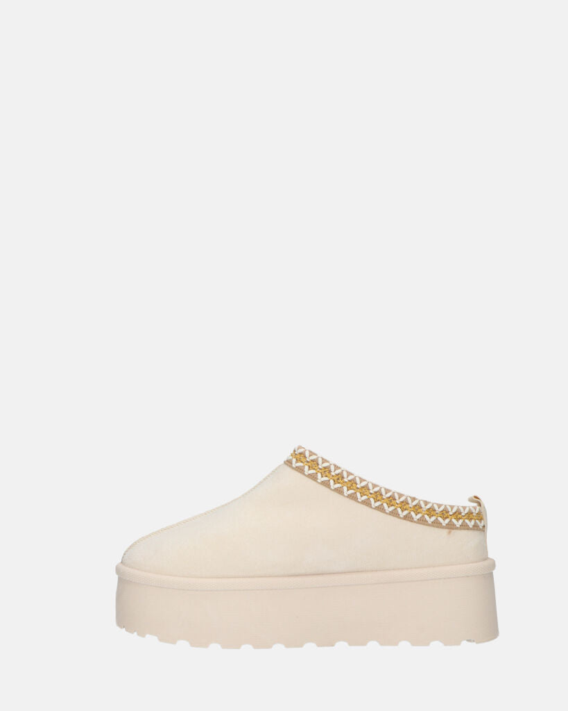 ZELDA - pantolofe platform in camoscio beige chiaro