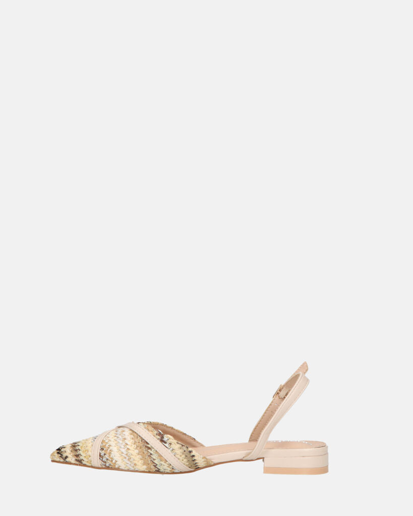 INEZ - sandali beige con dettagli di paglia intrecciata e fibbie