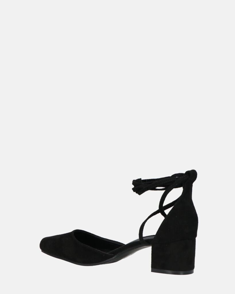 LYDIE - decolette in camoscio nero con lacci