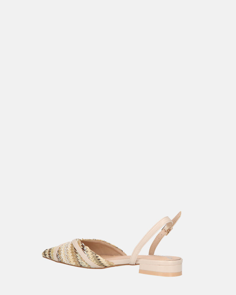 INEZ - sandali beige con dettagli di paglia intrecciata e fibbie