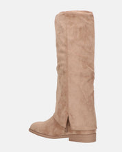 QUERIDA - stivali in camoscio beige con risvolto e cerniera interna