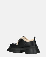 ASHLEY - scarpe basse mocassini platform nere con inserto in pelliccia