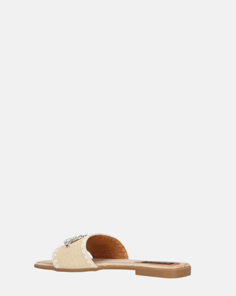 ROZENN - ciabattine beige con fascia ricamata e gemme