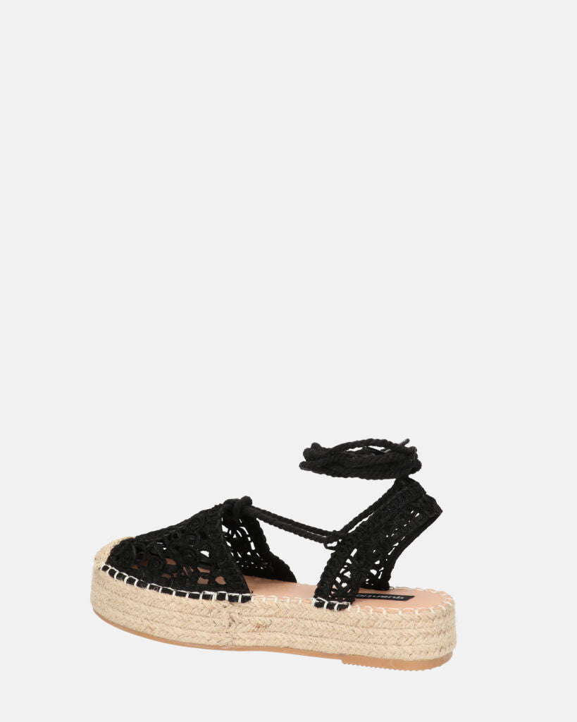 SHIRLEY - sandali platform con decorazioni in tessuto nero
