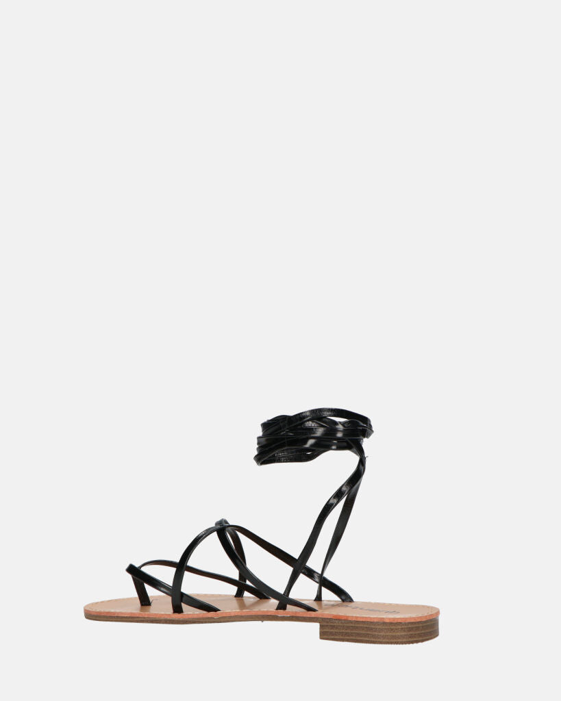 CRESSIDA - sandali bassi beige con cordini nero