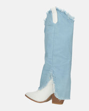 LEYRE - stivale in ecopelle bianca con risvolto lungo in denim