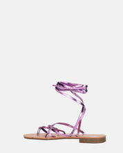 CRESSIDA - sandali bassi beige con cordini violetto metalizzato