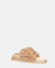 MIDORI - pantofole beige con pelliccia e camoscio