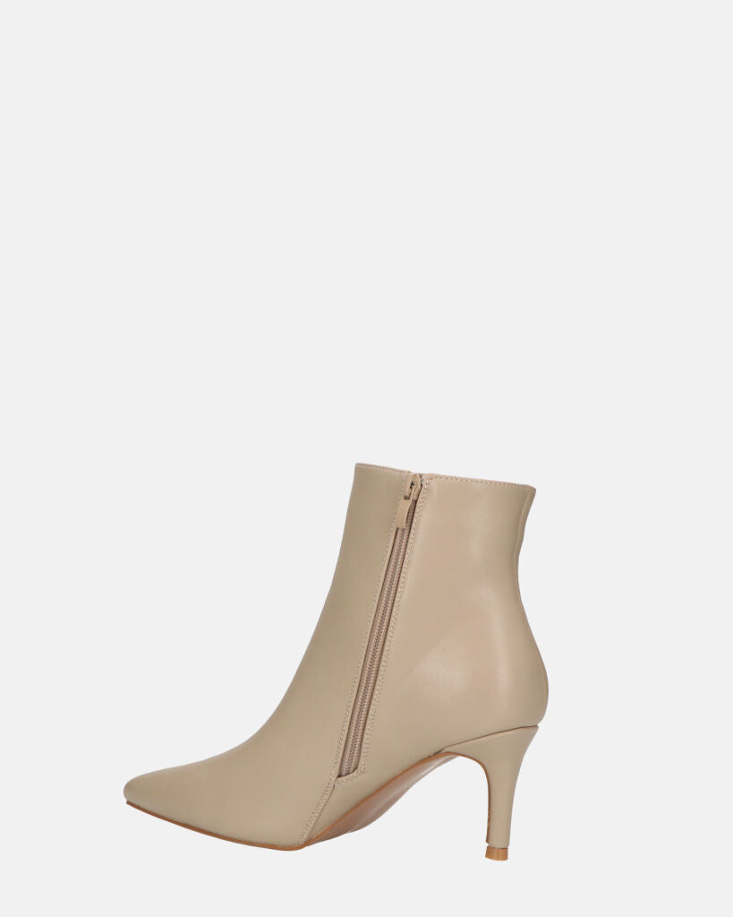 MYZA - stivaletti beige con tacco a spillo con zip laterale